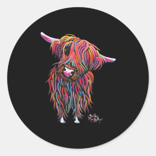 Sticker Rond Highland Cow Imprimer Poster de animal ' Bolly '