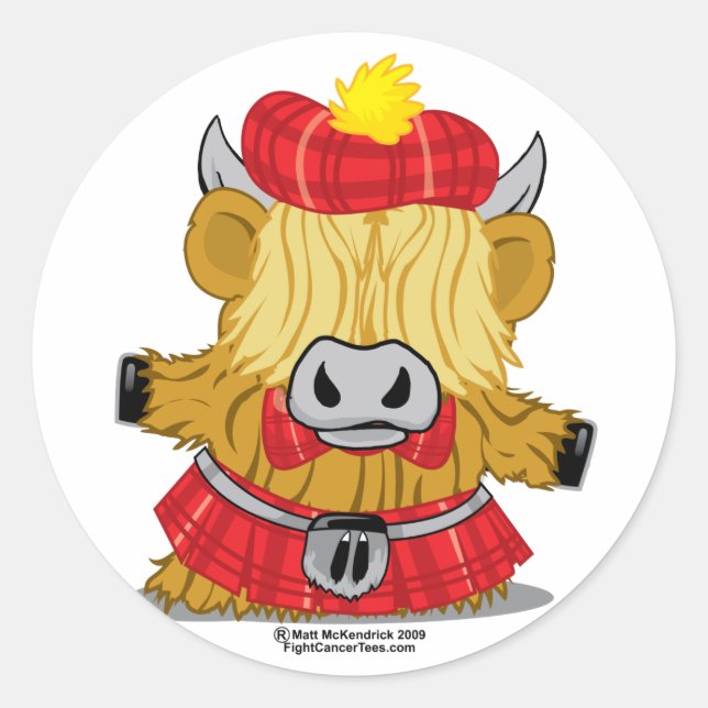 Sticker Rond Highland Cow Red Kilt (Devant)