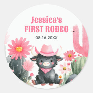 Sticker Rond Highland Cow Rodeo Western Kids Premier anniversai