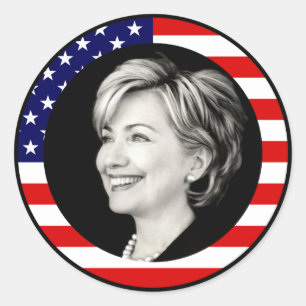 Sticker Rond hillary clinton 08. drapeau américain. pittoresque