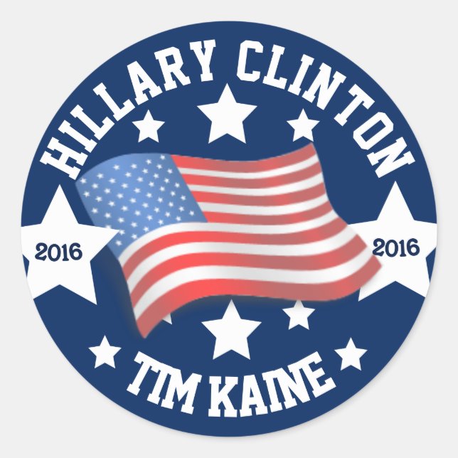 Sticker Rond Hillary Clinton et Tim Kaine 2016 (Devant)