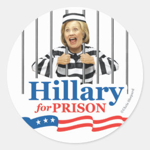 Sticker Rond HILLARY FOR PRISON ! Verrouillez-La ! GRAND VIRAL 