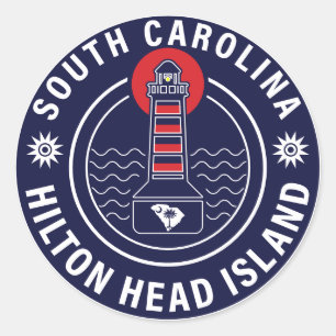 Sticker Rond Hilton Head Island Lighthouse Retro Sunset