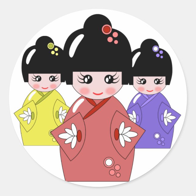 Sticker Rond Hinamatsuri, poupée japonaise du Jour des Filles (Devant)