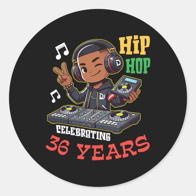 Sticker Rond Hip hop de garçon célébrant 36 ans Joyeux annivers (Devant)