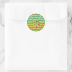 Sticker Rond Hip hop Fresh One Birthday Party