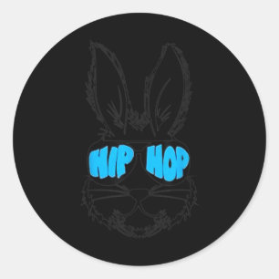 Sticker Rond Hip hop Joyeux Visage De Lapin De Pâques Avec Sung