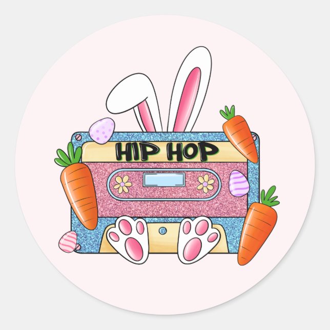 Sticker Rond Hip-Hop Lapin de Pâques Mixtape - Cassette Rétro (Devant)