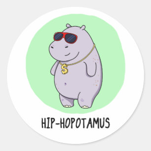 Sticker Rond Hip-Hopotamus Funny Hippo Pun