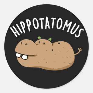 Sticker Rond Hip Potato-mus Funny Hippo Pun Dark BG