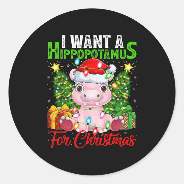 Sticker Rond Hip Xmas Lumières Drôle Je Veux Un Hiptamus Pour C (Devant)