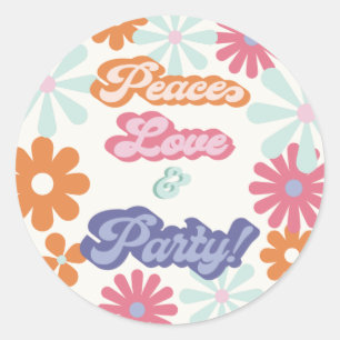 Sticker Rond Hippie 1960's Peace Love & Party Anniversaire C