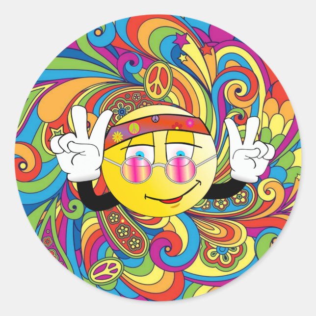 Sticker Rond Hippie Peace emjoi (Devant)