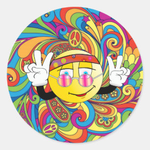 Sticker Rond Hippie Peace emjoi