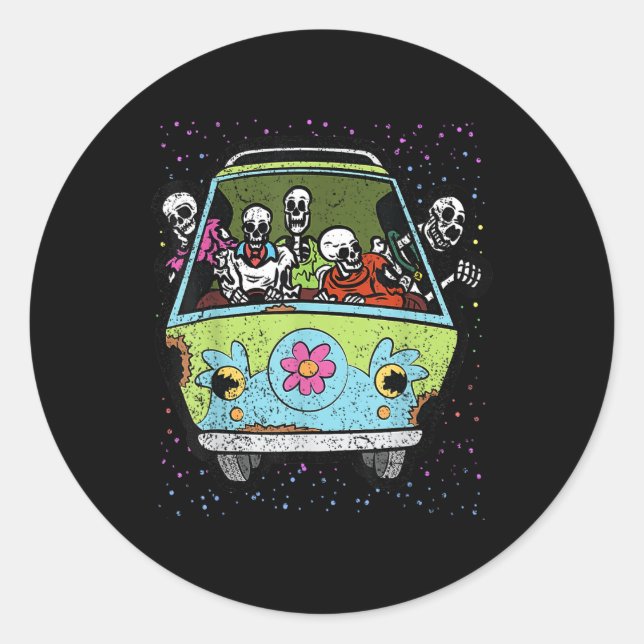 Sticker Rond Hippie Van Halloween Costume Retro Bones (Devant)