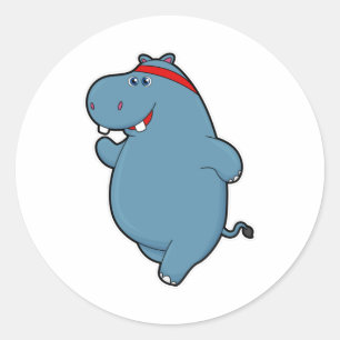 Sticker Rond Hippo à la course avec bandeau