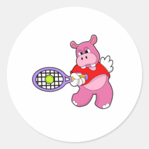 Sticker Rond Hippo au tennis avec raquette de tennis