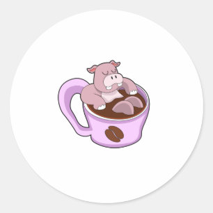 Sticker Rond Hippo avec la coupe du café