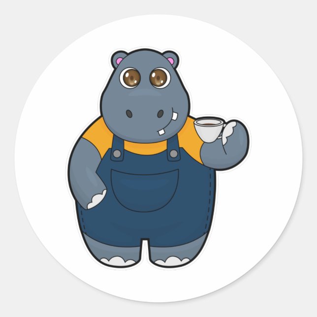 Sticker Rond Hippo avec la coupe du café (Devant)