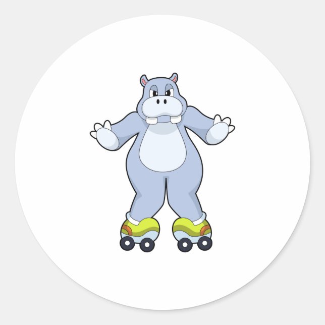 Sticker Rond Hippo avec patins à rouleaux (Devant)