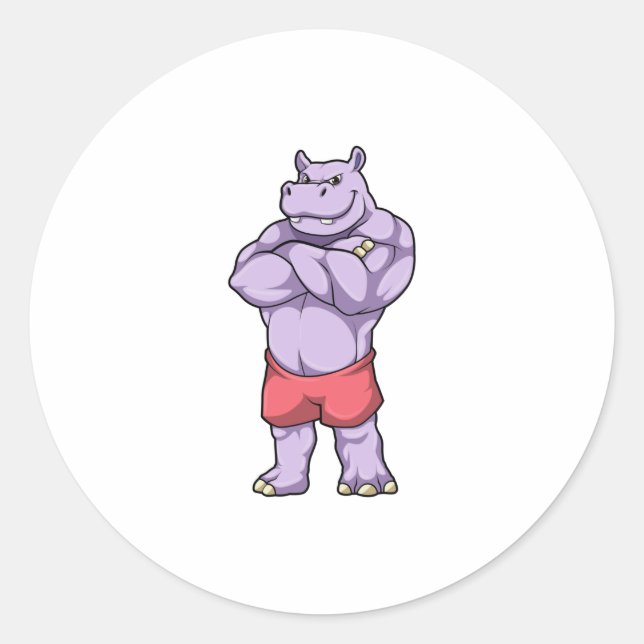 Sticker Rond Hippo comme Bodybuilder extrême (Devant)