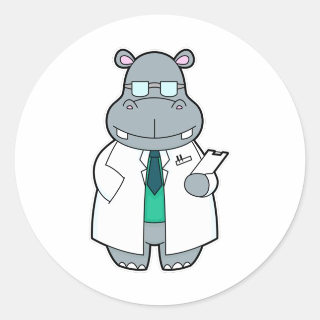 Sticker Rond Hippo comme docteur avec la fumée (Devant)