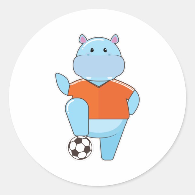 Sticker Rond Hippo comme joueur de football avec balle de footb (Devant)