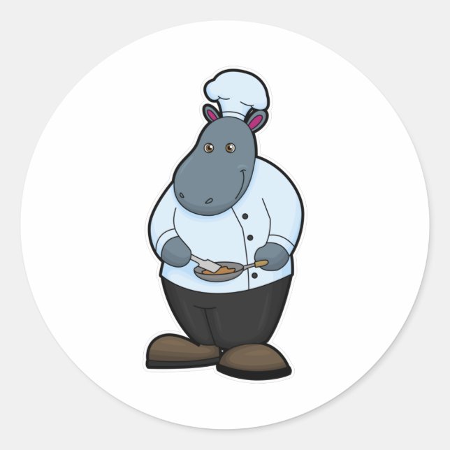 Sticker Rond Hippo cuisiner avec la Pan (Devant)