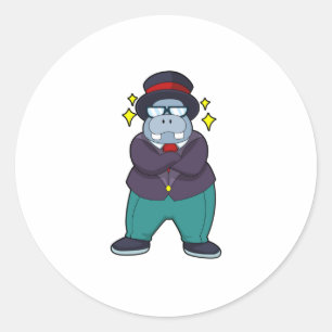 Sticker Rond Hippo en forme de groom avec Suit.PNG