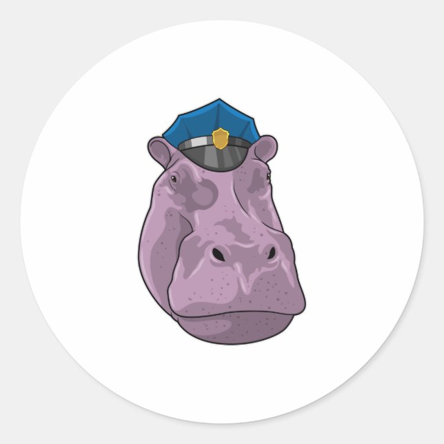 Sticker Rond Hippo en tant que policier (Devant)