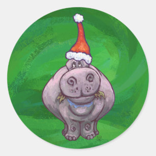 Sticker Rond Hippo Festif Sur Vert
