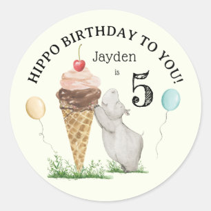 Sticker Rond Hippo fête d'anniversaire