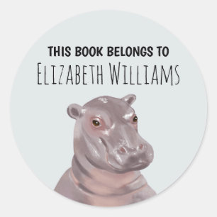 Sticker Rond Hippo Illustration Nom personnalisé École