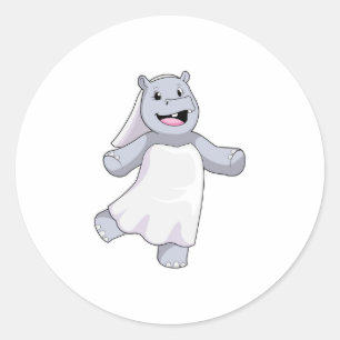 Sticker Rond Hippo, mariée au voile