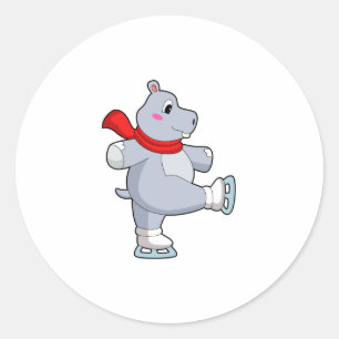 Sticker Rond Hippo Patinage sur glace Patins sur glace
