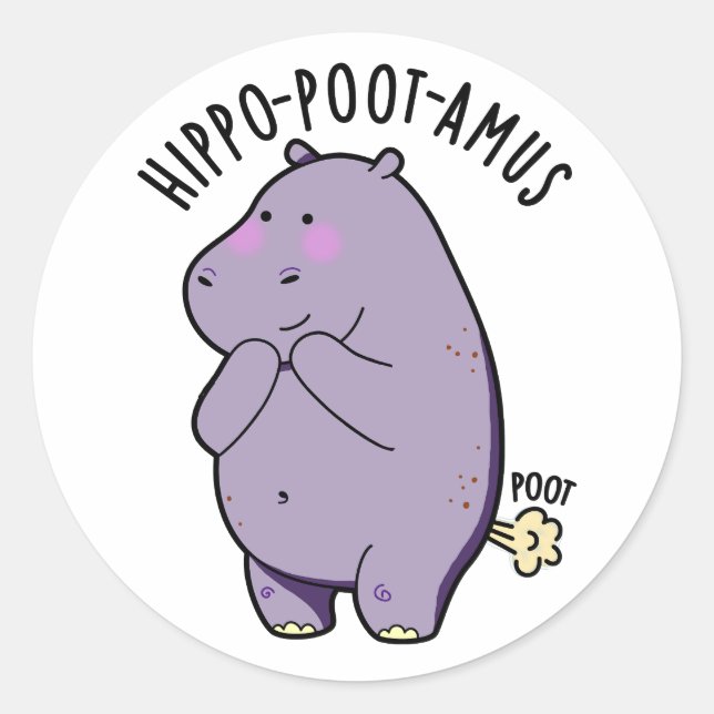 Sticker Rond Hippo-poot-amus Drôle Farting Hippo Pun (Devant)