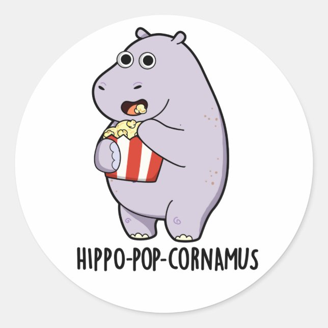 Sticker Rond Hippo-pop-cornemus Funny Hippo Pun (Devant)