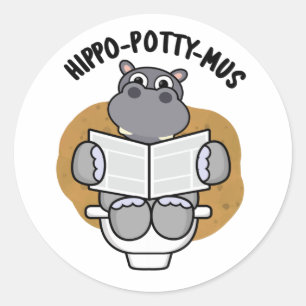 Sticker Rond Hippo-potty-mus drôle Animal Hippo Pun