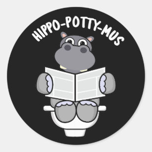 Sticker Rond Hippo-potty-mus drôle Animal Hippo Pun Dark BG