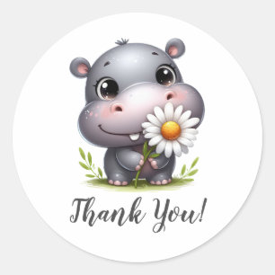Sticker Rond Hippo souriant avec Merci de tournesol