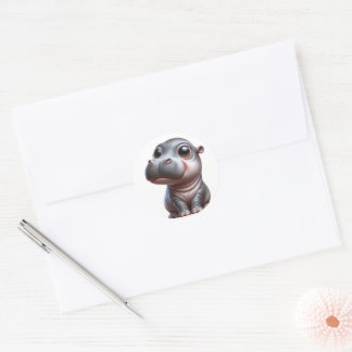 Sticker Rond Hippo Whimsy adorable photo de personnage Hippo Po