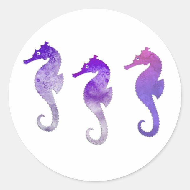 Sticker Rond Hippocampe d'aquarelle pourpre (Devant)