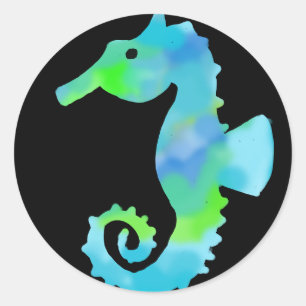Sticker Rond Hippocampe néon
