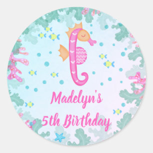 Sticker Rond Hippocampe sous la mer Anniversaire