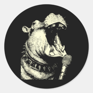 Sticker Rond Hippopotame Drôle Chantant Nge Animal Punk Rocker