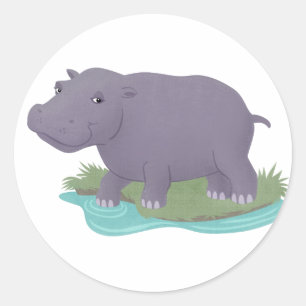 Sticker Rond Hippopotame heureux