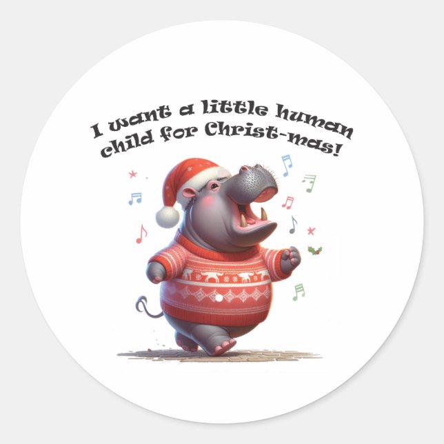 Sticker Rond Hippopotame pour la satire de Noël (Devant)