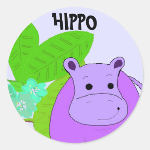 Sticker Rond Hippopotame Sourire Violet
