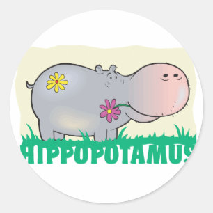Sticker Rond Hippopotamus amical pour enfants