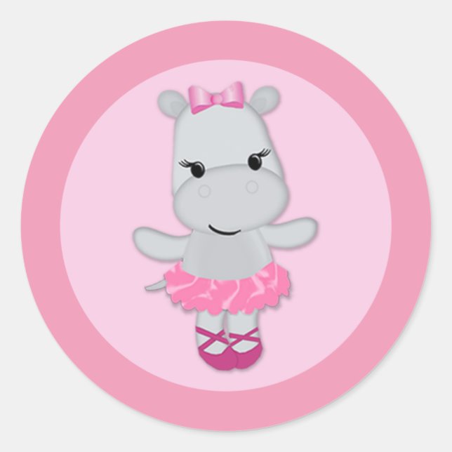Sticker Rond Hippopotamus de FILLE Tu Tu Cute Baby shower TTC # (Devant)